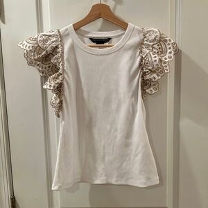 Veronica Beard Julianka Embroidered Flutter Sleeve Top Size Small